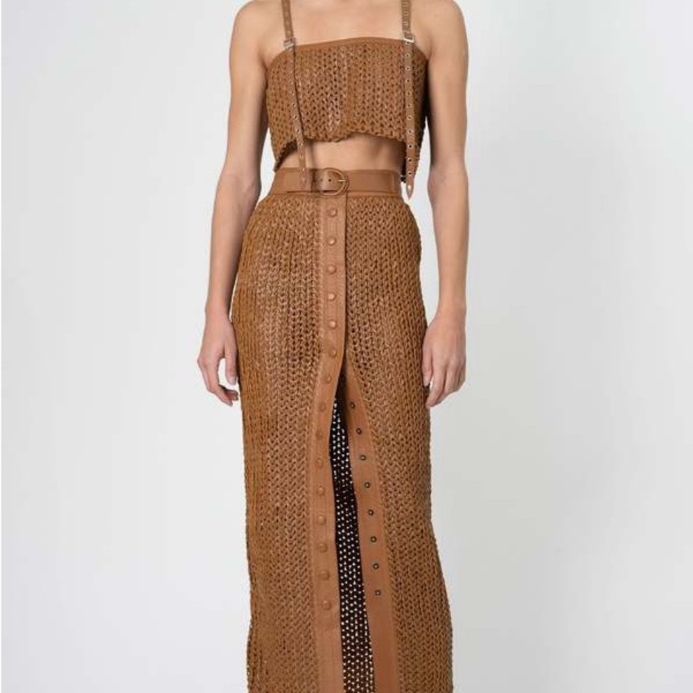 NONCHALANT THE LABEL brown honey leather set, selling top and maxi skirt